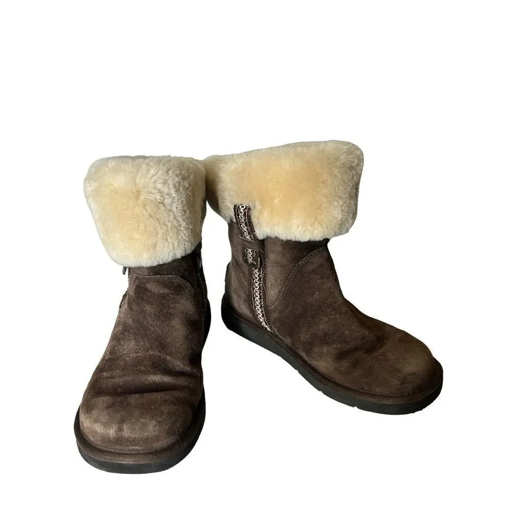 UGG METRO TAS FUR CUFF BOOTS ESPRESSO WOMENS 7 Amazing Condition!